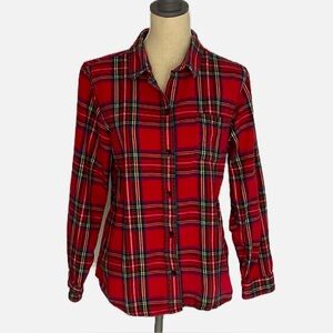 L.L. Bean Women's Scotch Plaid Flannel Shirt Relaxed Large Red Green